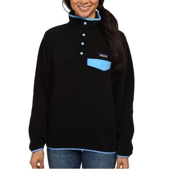 🛼🍕Patagonia Synchilla Snap-T pullover fleece jacket snap black blue small - Picture 1 of 8
